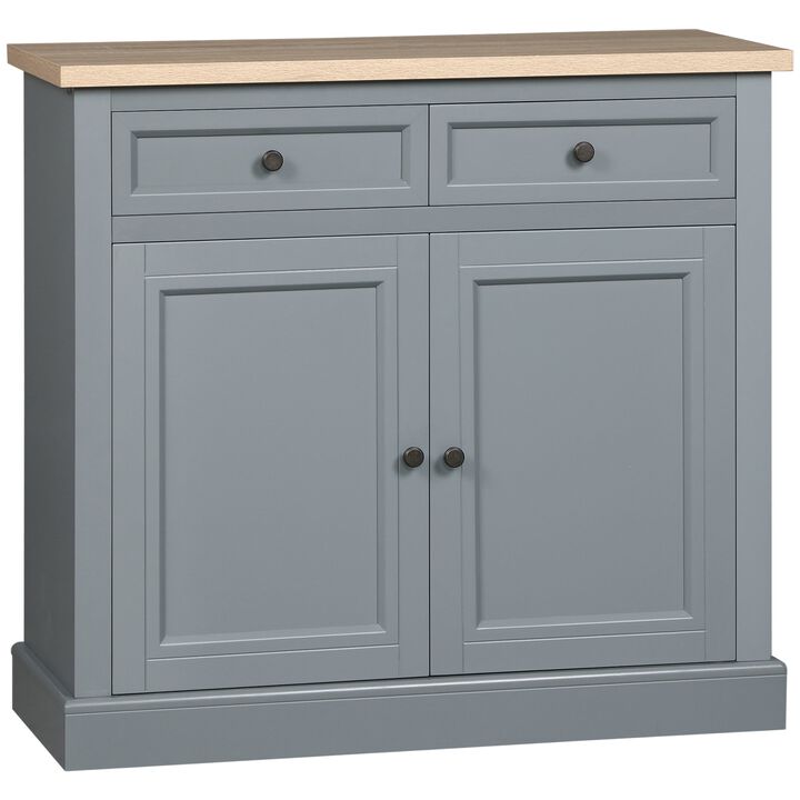 Dark Grey Buffet Cabinet: 2-Drawer Sideboard with Adjustable Shelves, Coffee Bar