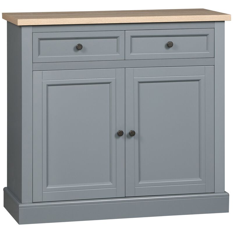 Dark Grey Buffet Cabinet: 2-Drawer Sideboard with Adjustable Shelves, Coffee Bar
