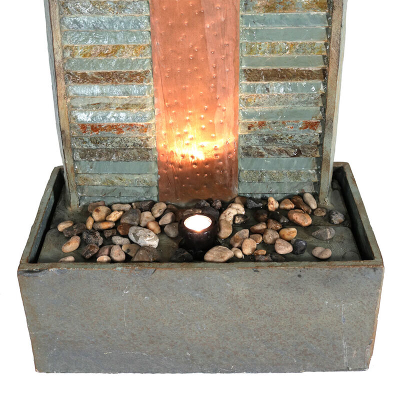 Sunnydaze Rippled Slate Indoor Water Fountain with LED Light - 48 in