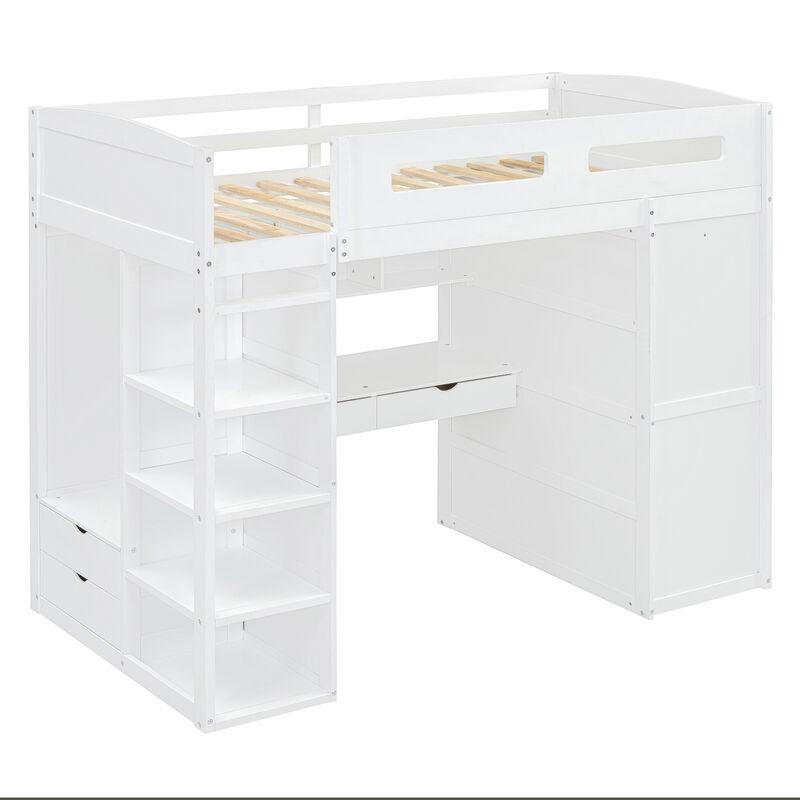 Merax Classical Loft Bed with Desk and Wardrobes