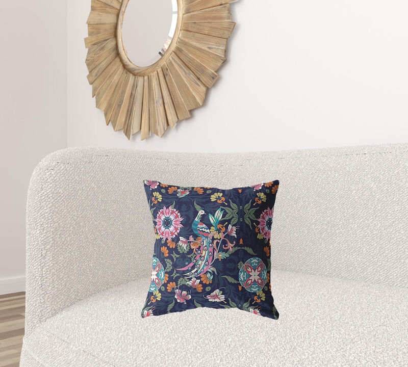 Hivvago 18" Navy Pink Peacock Zippered Suede Throw Pillow