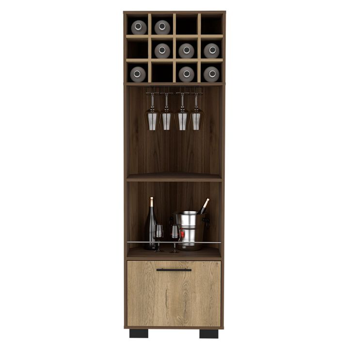 DEPOT E-SHOP Norway Corner Bar Cabinet, Eight Built-in Wine Rack, Two Side Shelves, Mahagony / Macadamia