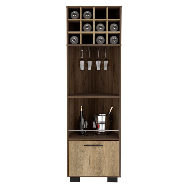 DEPOT E-SHOP Norway Corner Bar Cabinet, Eight Built-in Wine Rack, Two Side Shelves, Mahagony / Macadamia