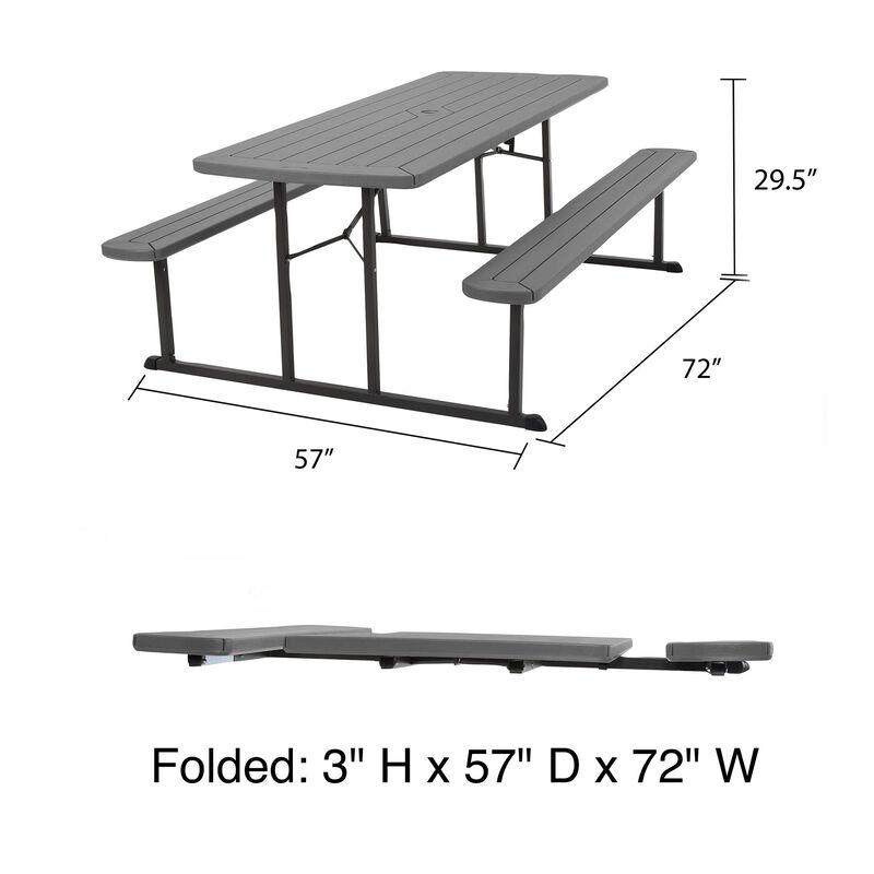 6 ft. Folding Picnic Table, Wood Grain Resin with Steel Legs