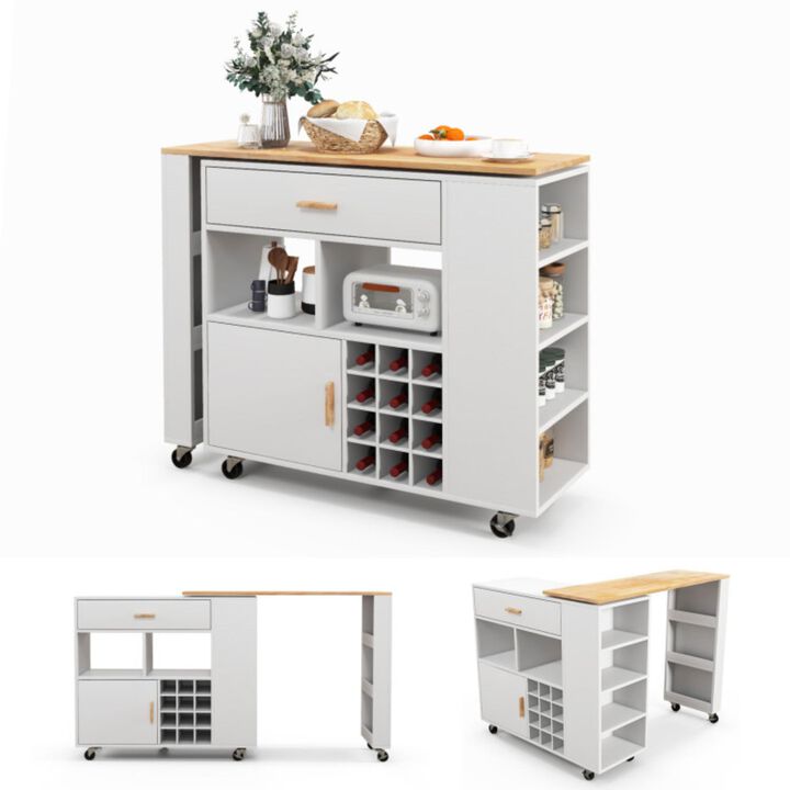 Hivvago Reversible Folding Kitchen Island Cart with Wine Rack and Spice Rack