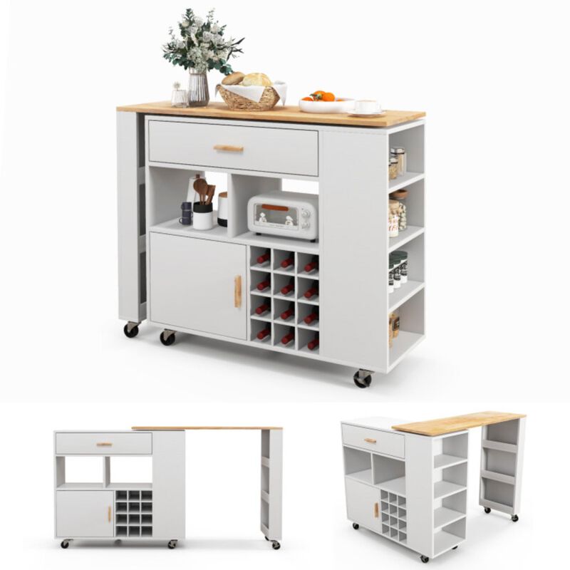 Hivvago Reversible Folding Kitchen Island Cart with Wine Rack and Spice Rack