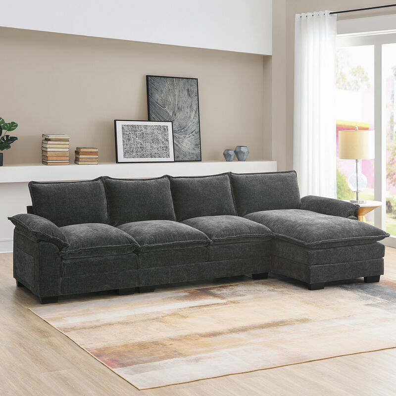 Merax Modern Chenille Sectional Sofa with Storage Pockets