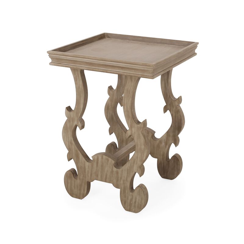 Side End Table, 19 Inch, Classic Curved Legs Design, Natural Brown - Benzara