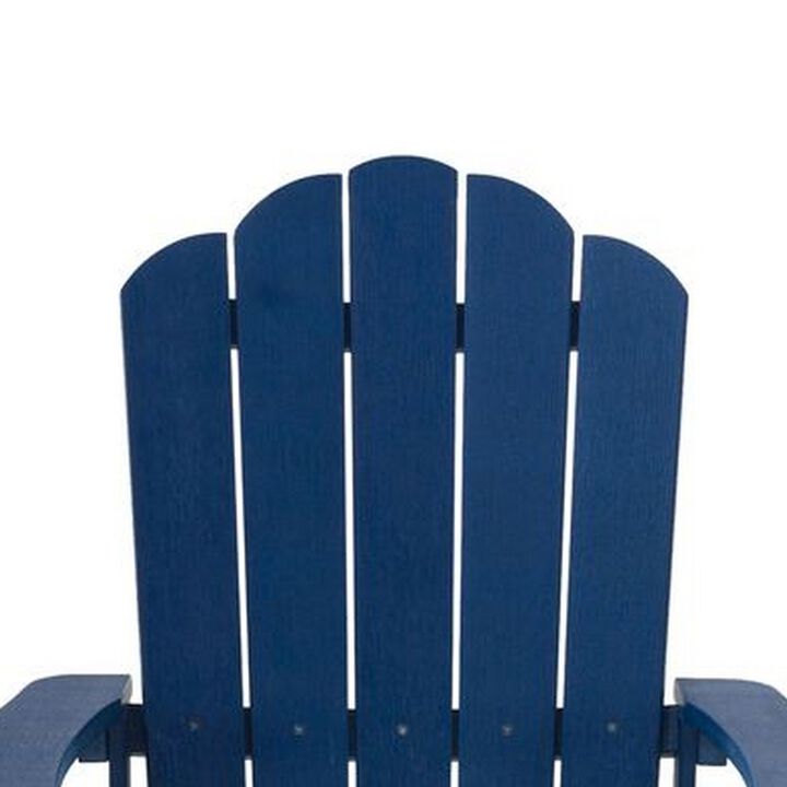 West Outdoor Patio Adirondack Chair, 30 Inch, Wood Style Blue Finish - Benzara