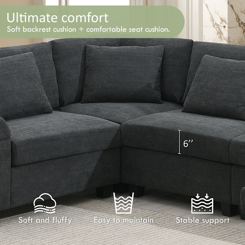 Merax U Shaped Chenille Sectional Sofa with Cup Holders