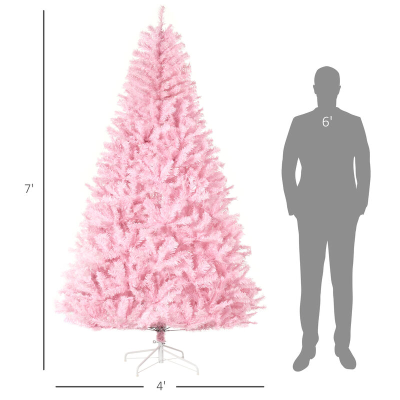 HOMCOM 7' Artificial Christmas Tree with Auto Open, Wide Shape, Pink