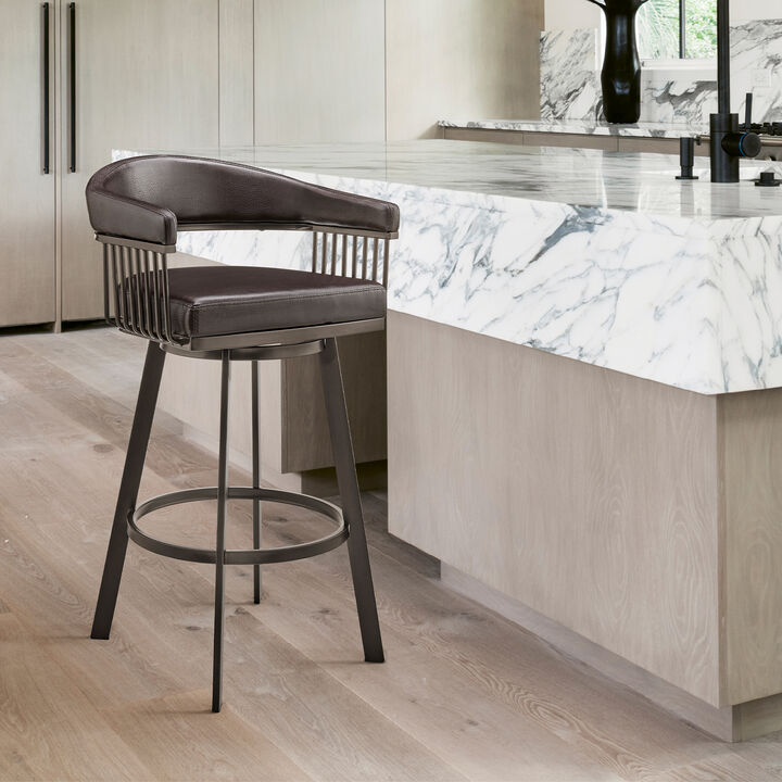Chelsea  Counter Height Swivel Bar Stool in Silver Finish and White Faux Leather