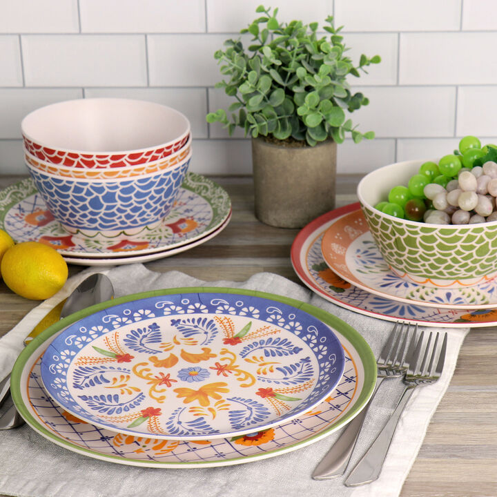 Laurie Gates California Designs Tierra 12 Piece Bamboo Fiber Dinnerware Set in Multi-Color