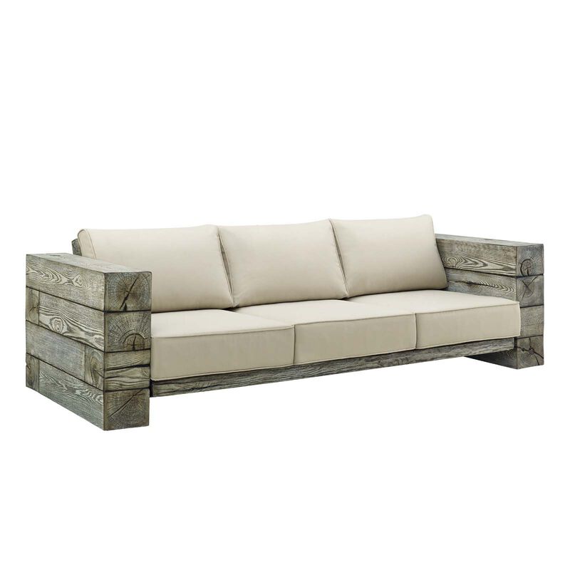 Modway - Manteo Rustic Coastal Outdoor Patio Sunbrella® Sofa and Fire Pit Set Light Gray Beige