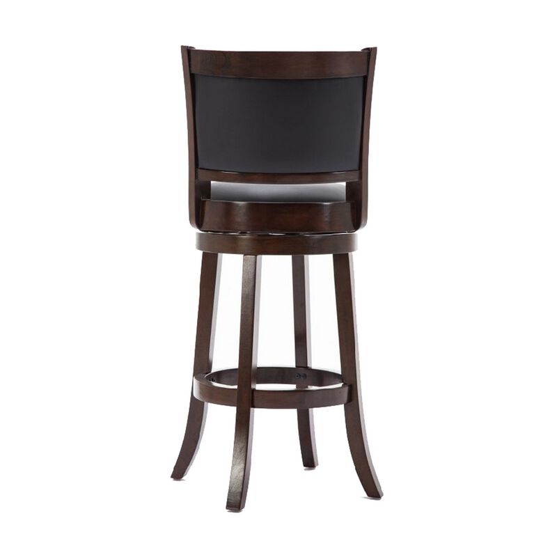 Round Wooden Swivel Barstool with Padded Seat and Back, Dark Brown-Benzara
