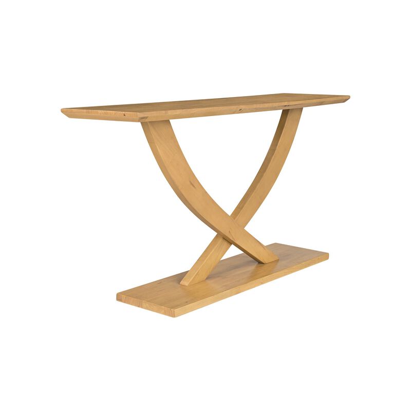 Rase 57 Inch Console Table, Cross Leg Design, Pedestal Base, Brown Wood - Benzara