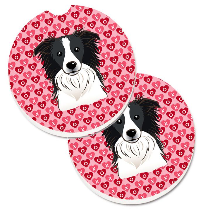 Caroline's Treasures Border Collie Hearts Set of 2 Cup Holder Car Coasters, 2.56, Multicolor