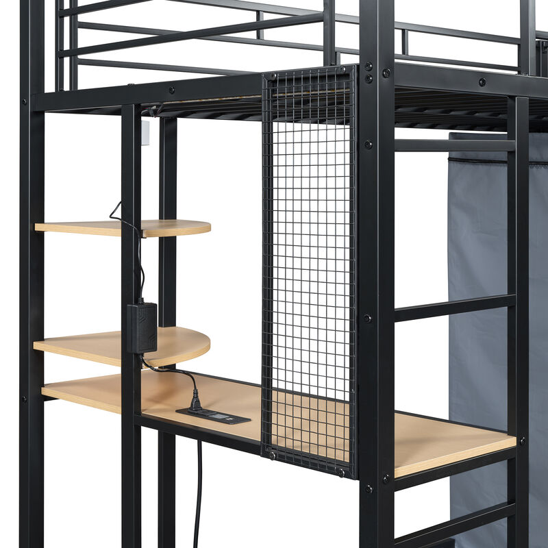 Merax Metal Loft Bed with Storage  and Wardrobe