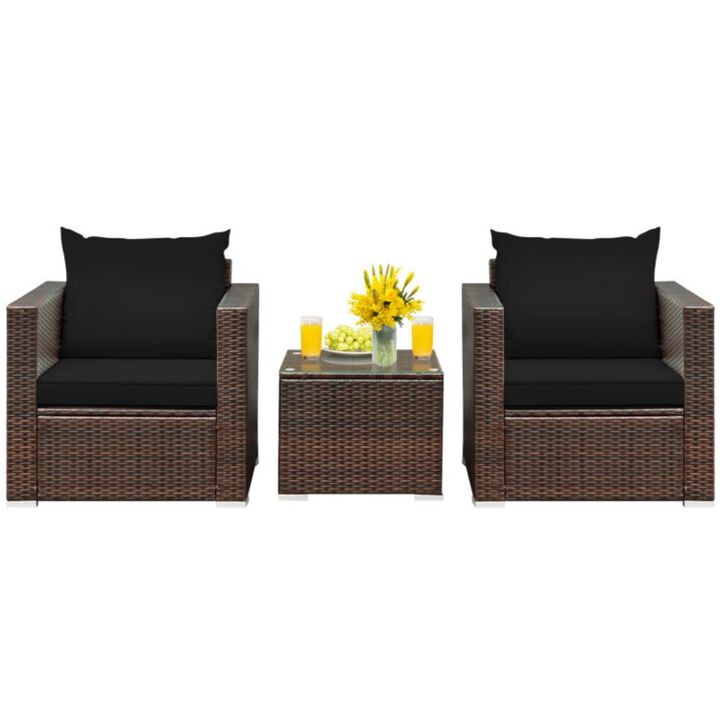 Hivvago 3 Pieces Patio Conversation Rattan Furniture Set with Cushion