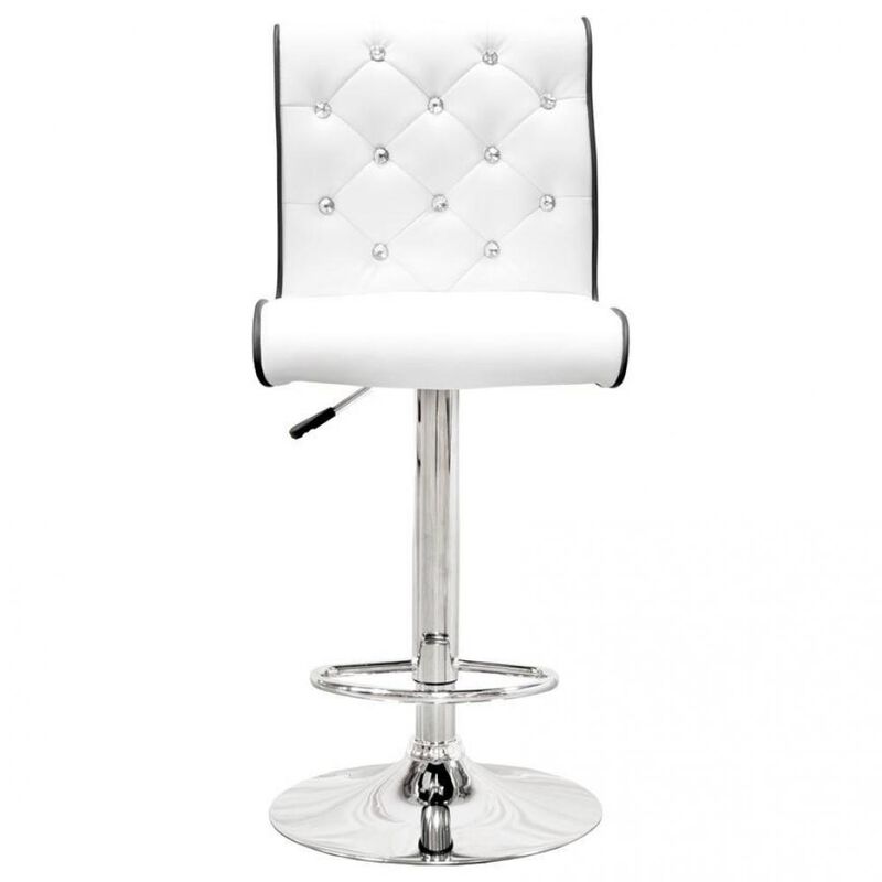 Best Master Swivel Bar Stool with Crystal and Tufted Look in White (Set of 2)