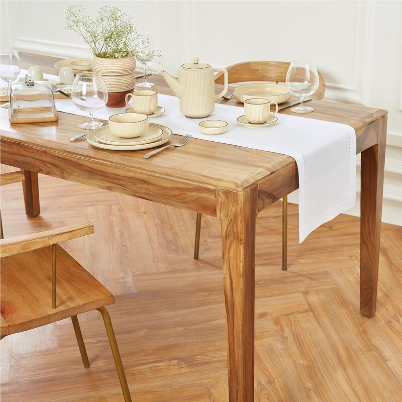 Solino Home 100% Pure Linen Table Runner | Medium Weight Hemstitch