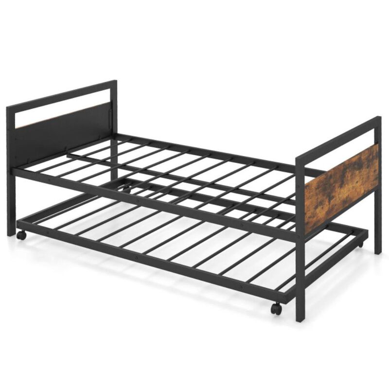 Hivvago Twin Metal Daybed with Trundle Lockable Wheels