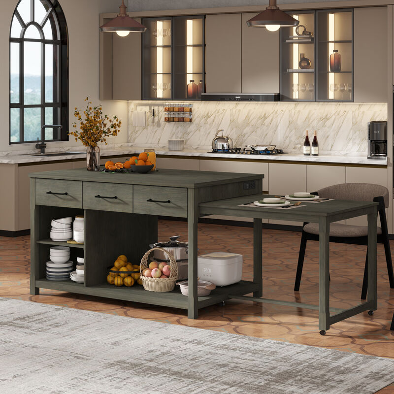 Merax Retro Extendable Kitchen Island with Storage