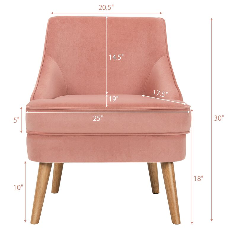 Mid Century Velvet Accent Chair with Rubber Wood Legs for Bedroom