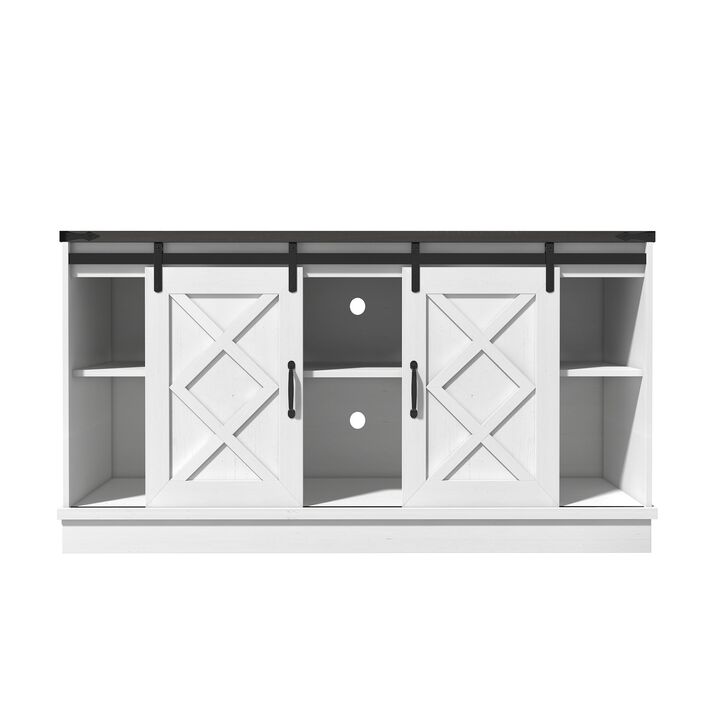Farmhouse TV Stand wih Storage, 63" Entertainment Center , Wooden Media TV Console with Height Adjustable Shelves for Living Room