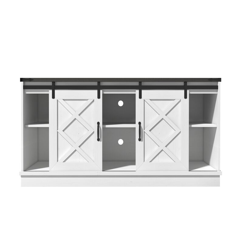 Farmhouse TV Stand wih Storage, 63" Entertainment Center , Wooden Media TV Console with Height Adjustable Shelves for Living Room