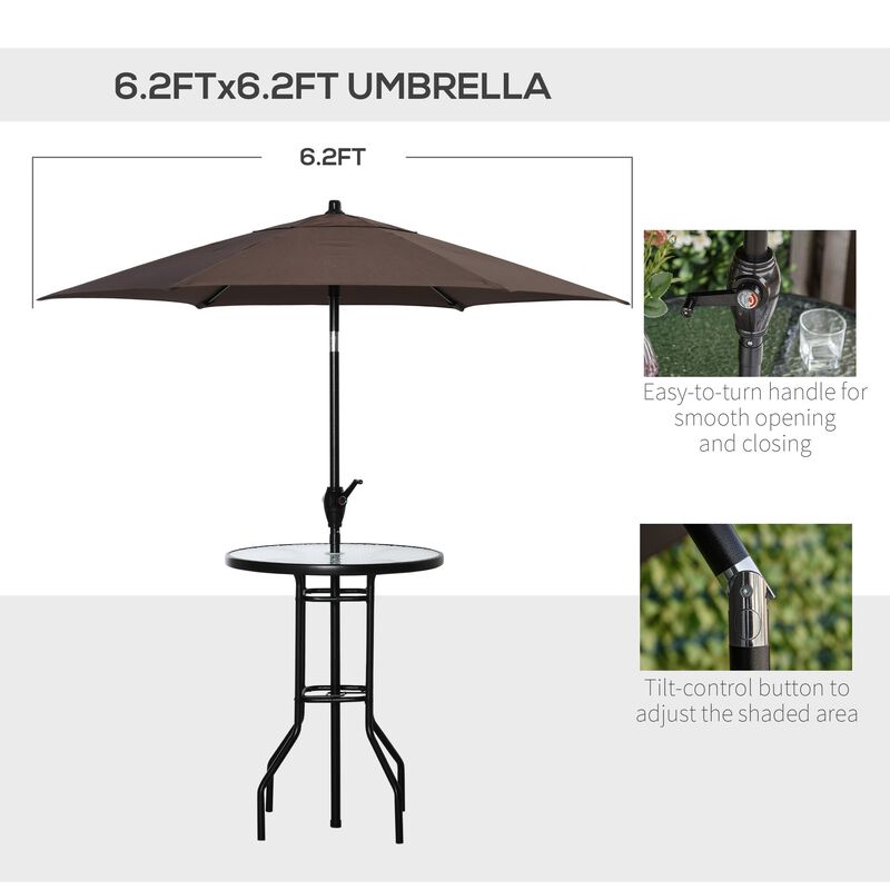 Cream Patio Set: 4-Piece Bar Set with Umbrella and Glass Table