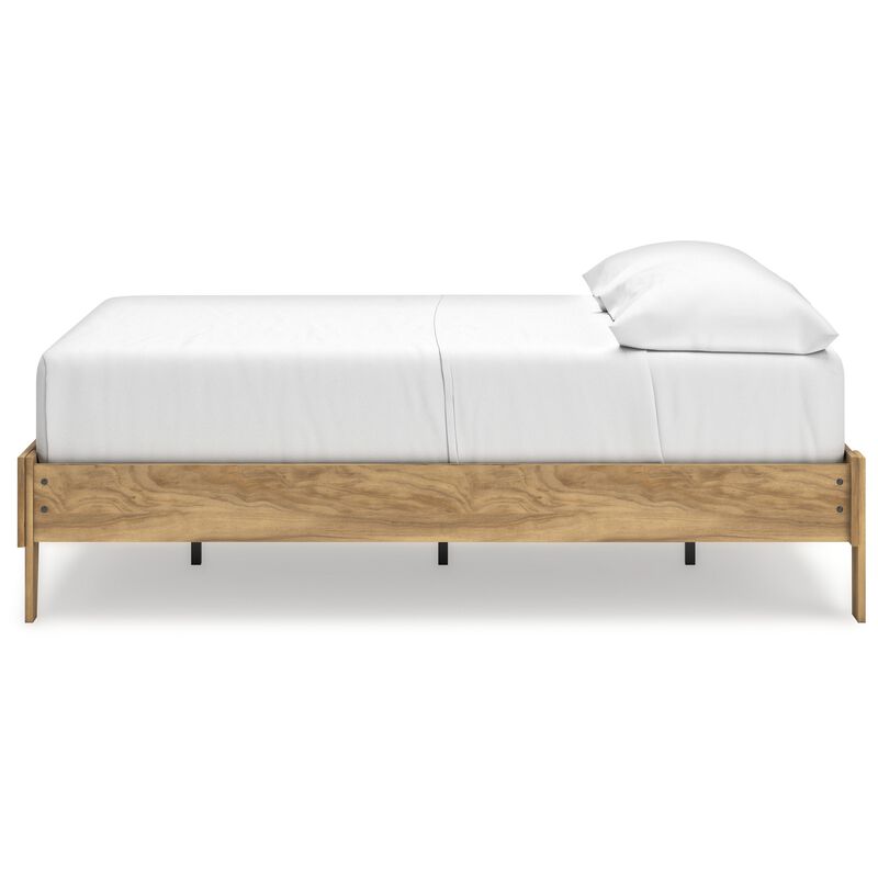 Maci Full Platform Bed, Natural Light Brown Wood, Low Profile Legs - Benzara