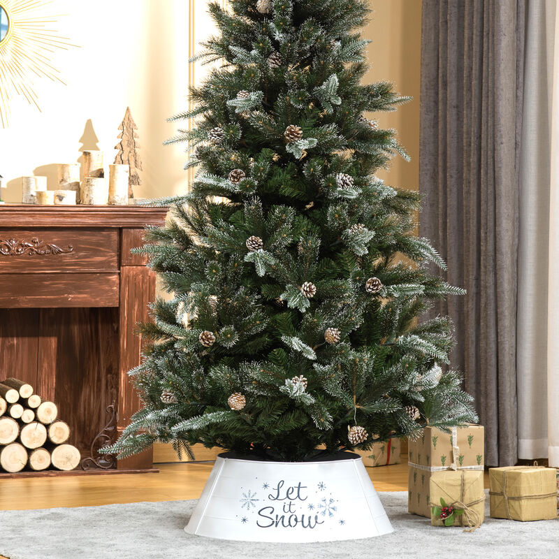 Christmas Tree Collar Steel Tree Ring Skirt Decor Snow Print, 26" Base, White