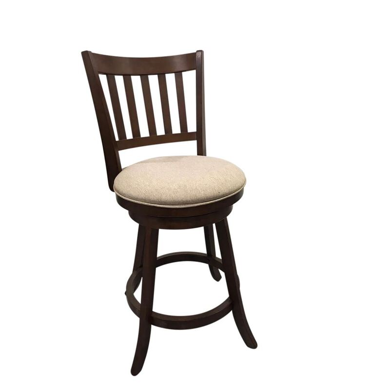 Carolina Living Sara Slat Back Swivel Barstool - Set of 2 - Walnut - Beige Upholstery