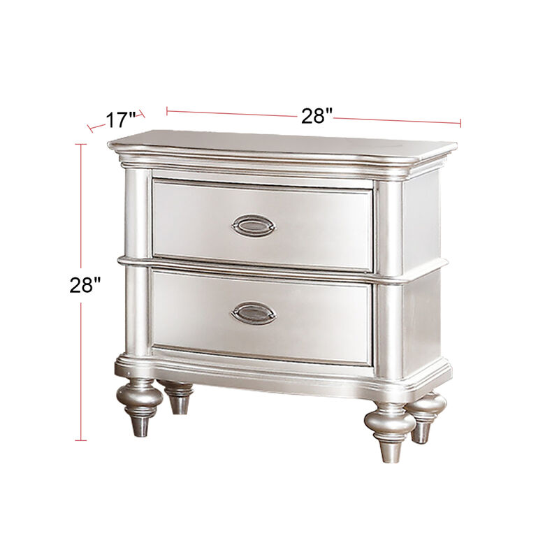 Streamdale Wood Nightstand With 2 Drawer In Silver