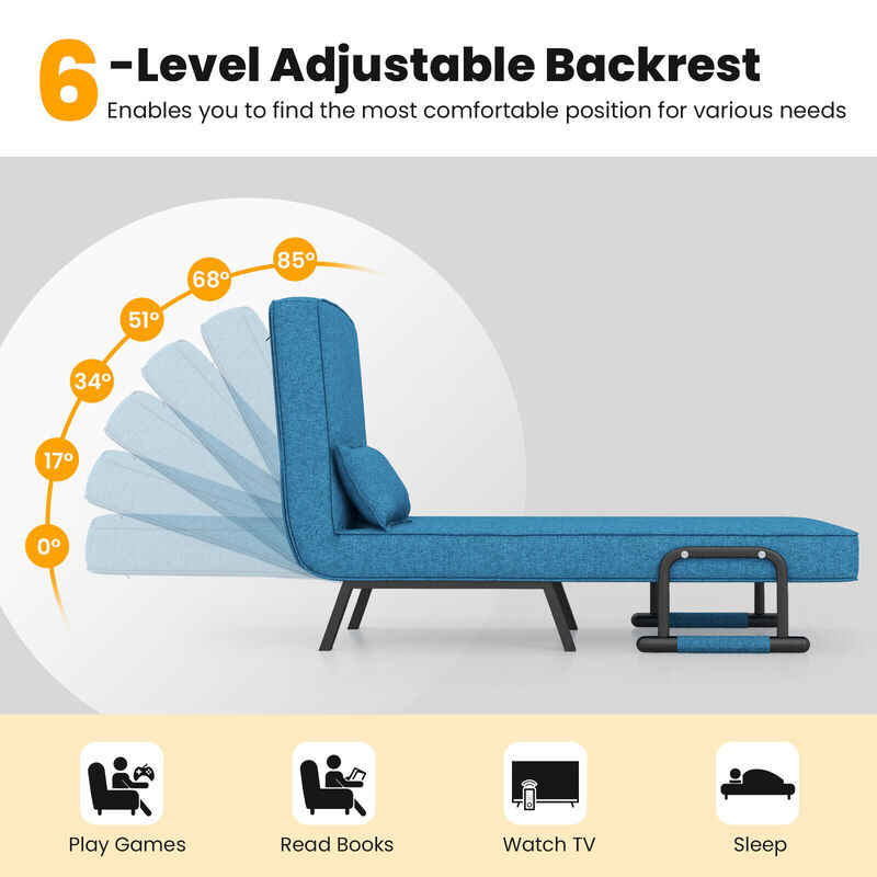 Folding 6 Position Convertible Sleeper Bed Armchair Lounge Couch with Pillow
