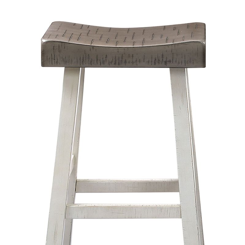 Bianca Counter Stool Set of 2, Dark Gray Saddle Seat, White Solid Wood