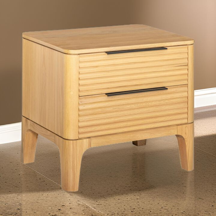 Cid Jima 26 Inch Nightstand, 2 Drawers, Solid Wood in Natural Oak Finish - Benzara
