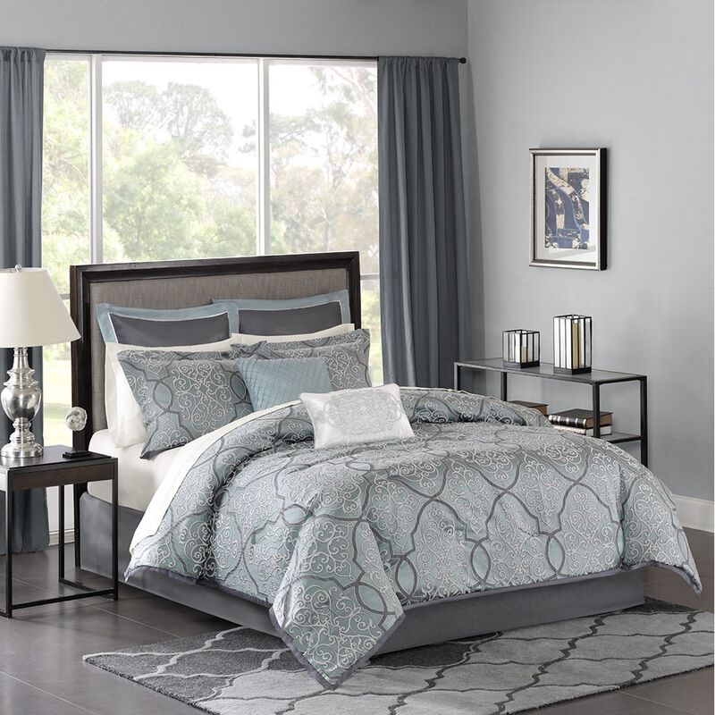Gracie Mills Tommie 12-Piece Damask Comforter Set with Cotton Bed Sheets