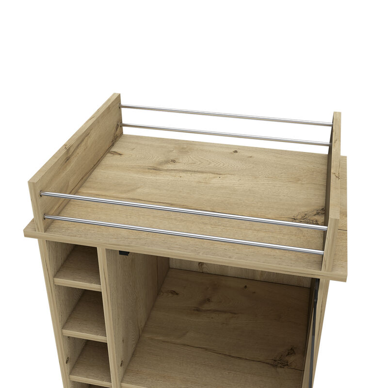 DEPOT E-SHOP Huali Bar Cart, Six Built-in Wine Rack, Glass Door, Four Casters, Two Shelves, Light Oak