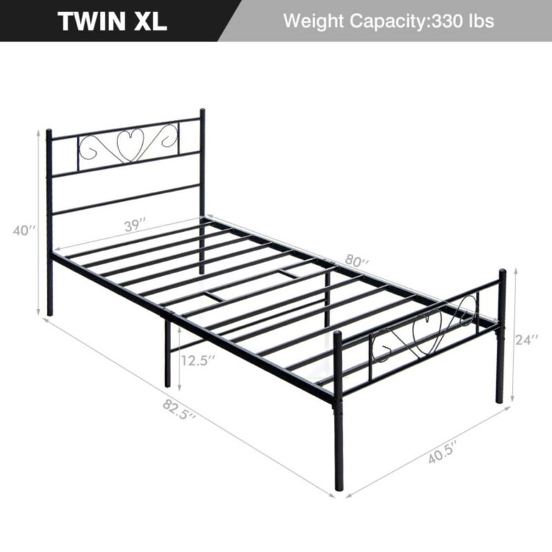 Hivvago Twin XL Metal Bed Frame with Heart-shaped Headboard