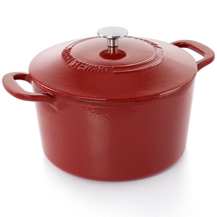 Martha Stewart 7 Quart Enameled Cast Iron Dutch Oven with Lid in Red