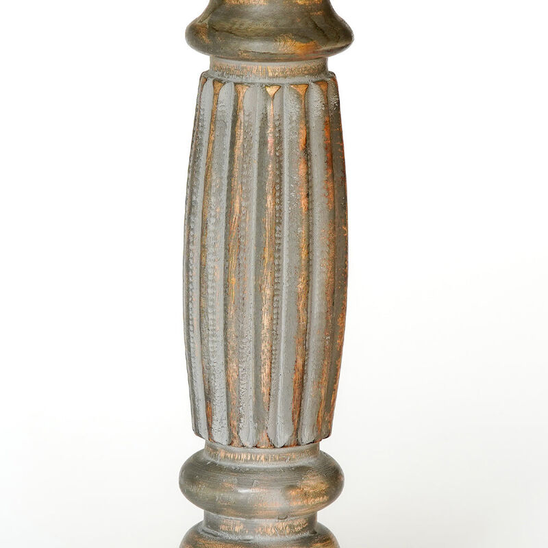 Traditional Gray Wash Eco-friendly Handmade Mango Wood Set Of Two 12" & 15" Pillar Candle Holder