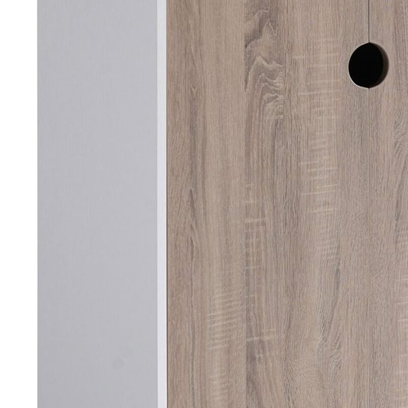 Wine Cabinet, 2 Drawers, Stemware and Bottle Rack, White Brown Gray - Benzara
