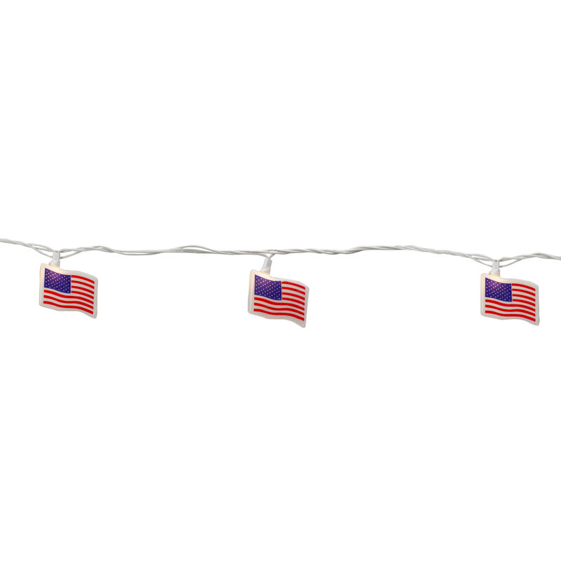 10-Count Red and Blue Patriotic American Flag 4th of July Lights  7.5ft White Wire