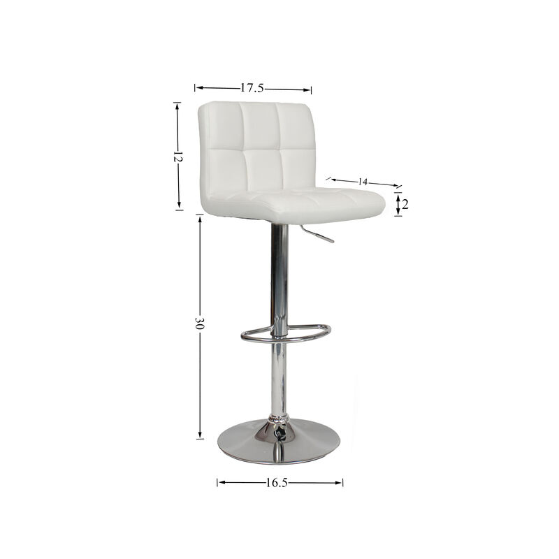 Faux Leather Adjustable Hydraulic Bar Stool, Set of 2, White