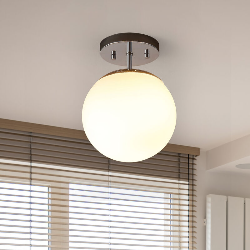 Marcel 1-Light Bohemian Farmhouse Iron/Frosted Glass LED Semi Flush Mount