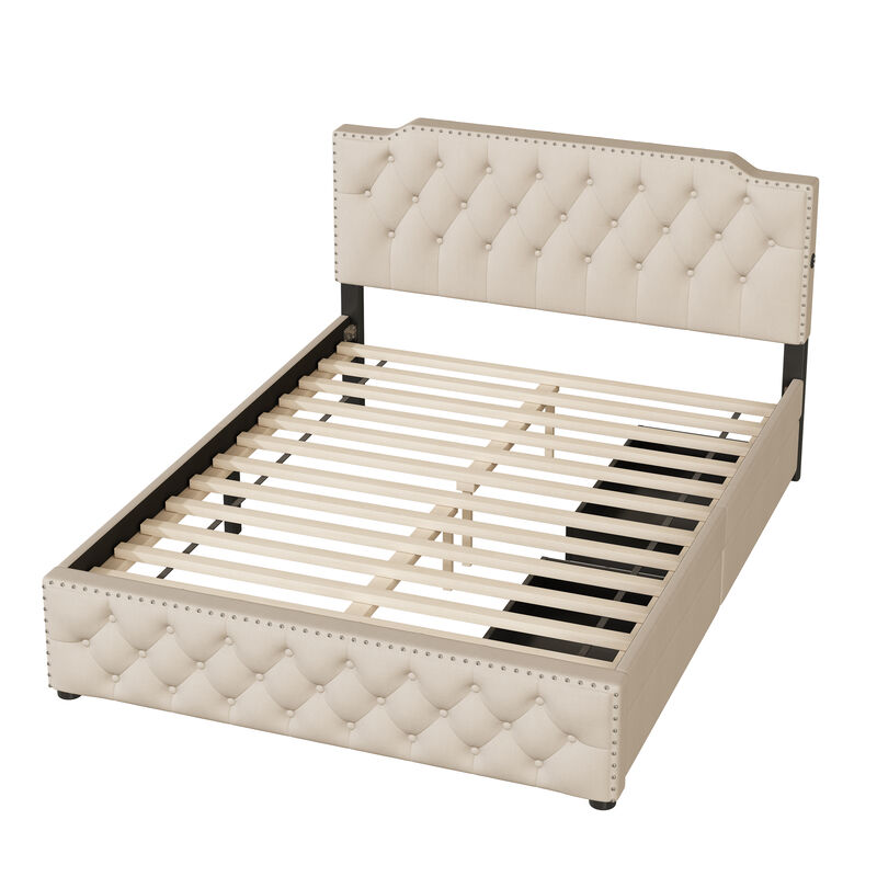 Merax Upholstered Platform Bed with 2 Drawers