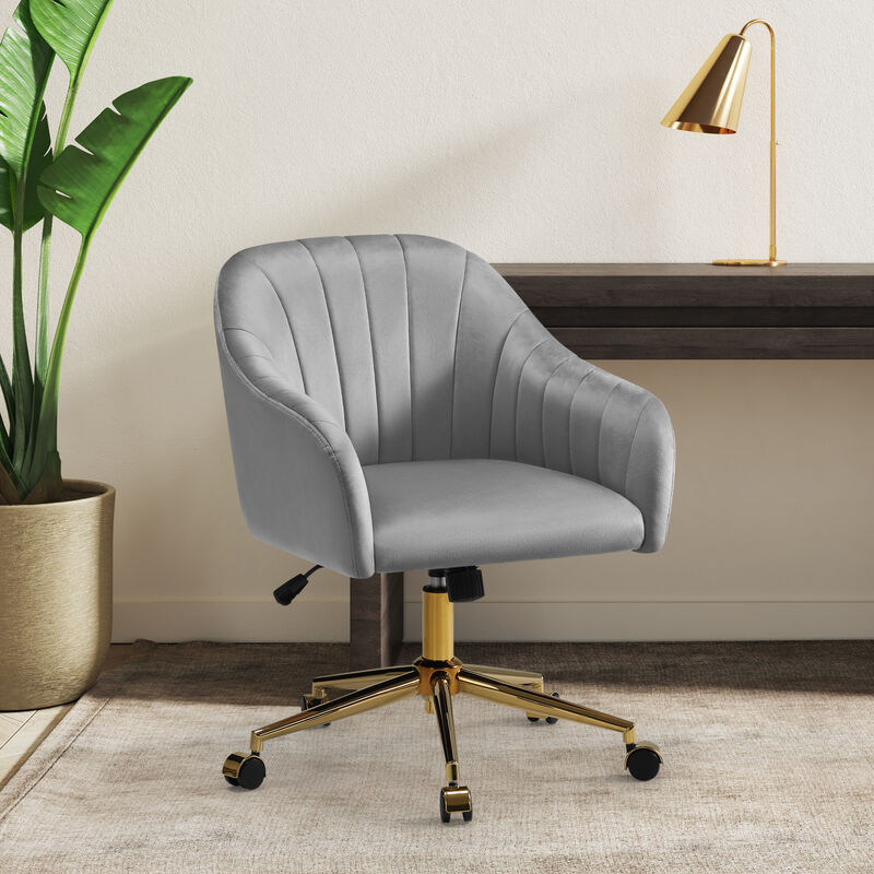 WestinTrends Upholstered Velvet Swivel Vanity Office Chair With Wheels