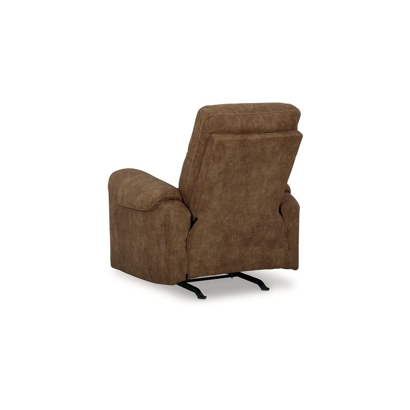 Woli Manual Rocker Recliner Chair, 39 Inch Classic Brown Faux Leather - Benzara